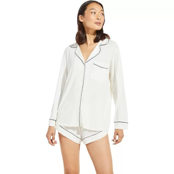 Eberjey Gisele Classic Womens Pajama Set  Long Sleeve Shirt  ShortsPure IvoryNavy