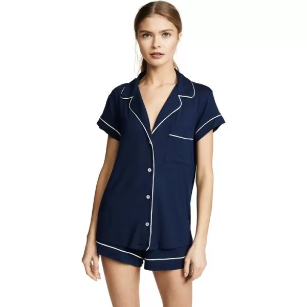 Eberjey Gisele Classic Womens Pajama Set  Short Sleeve Button Down Shirt w Front Pocket Shorts w Elastic WaistNavyIvory