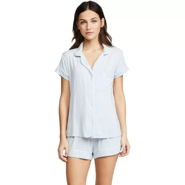 Eberjey Gisele Classic Womens Pajama Set  Short Sleeve Button Down Shirt w Front Pocket Shorts w Elastic WaistWater BlueWhite