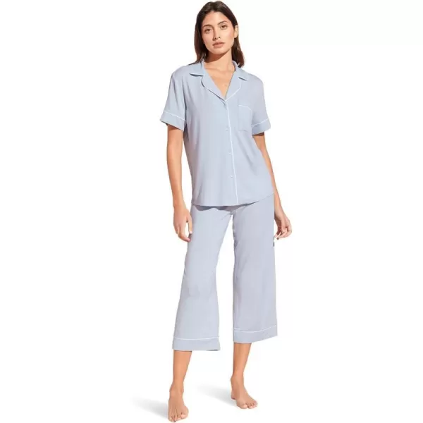 Eberjey Gisele Short Sleeve and Cropped Pant PJ SetIce BlueIvory