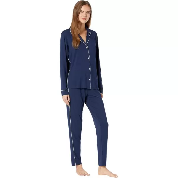 Eberjey Gisele Tuxedo Slim Womens Pajama Set  Button Down Shirt w Front Pocket Slim Pants w Elastic WaistNavyIvory