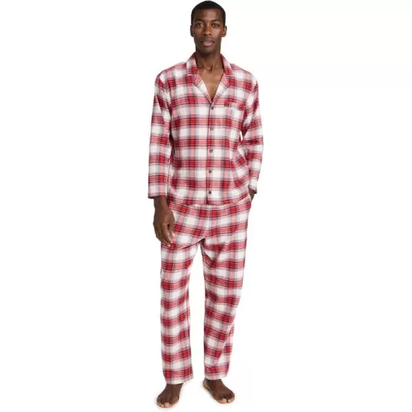 Eberjey Mens Flannel Long PJ SetTartan Plaid Haute Red Ivory