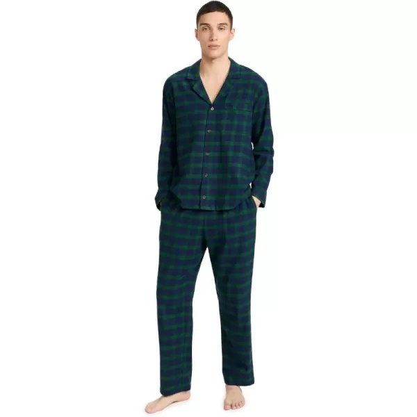 Eberjey Mens Flannel Long PJ SetWindowpane Plaid True Navy