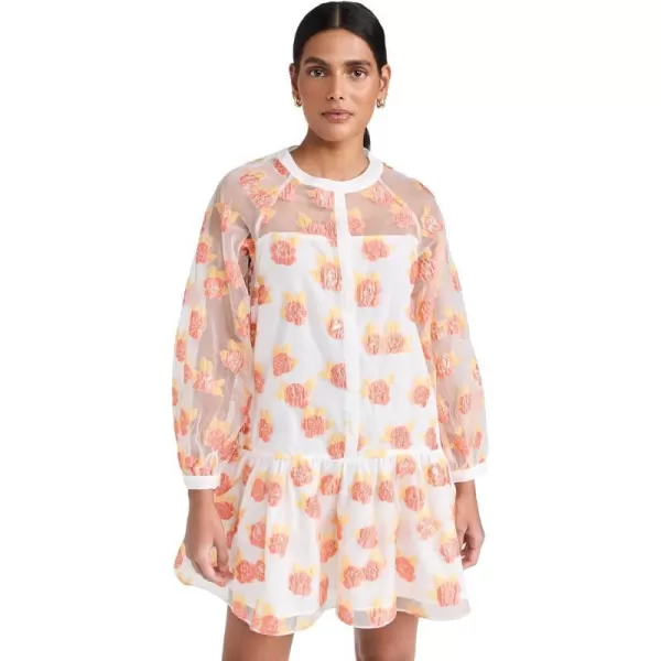 English Factory Floral Organza Buttoned Mini DressOrange