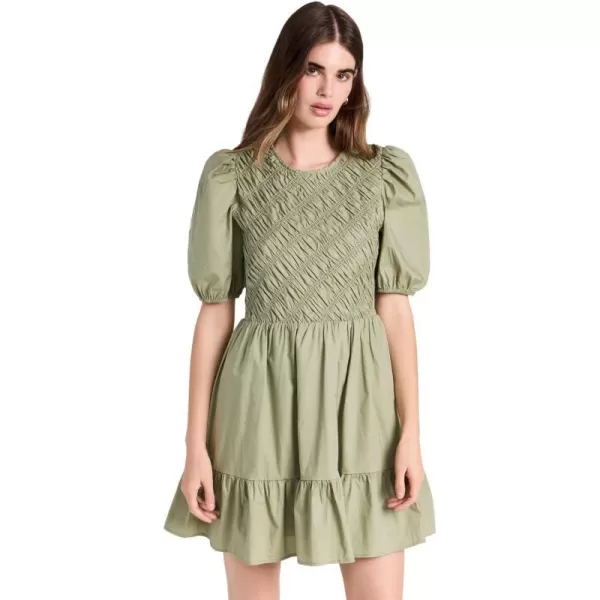 English Factory Womens Asymmetrical Smocked Mini DressSage