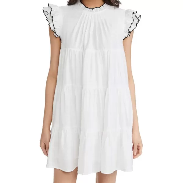 English Factory Womens Contrast Stitch Babydoll DressWhite