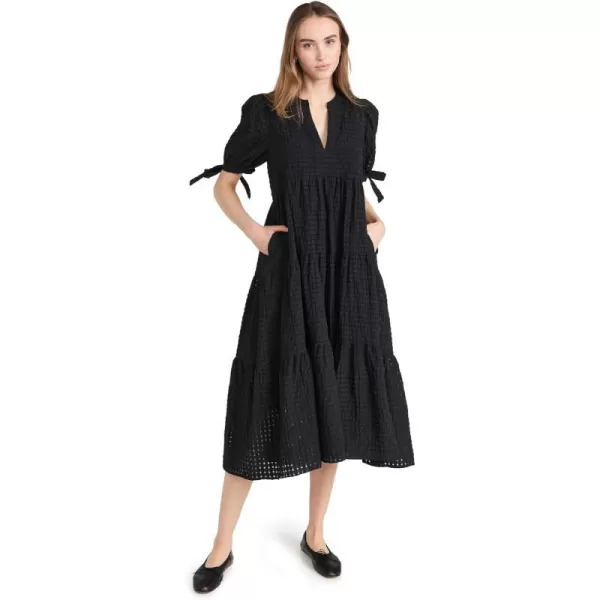 English Factory Womens Gingham Tiered Midi Dress with Bow Tie SleevesBlack