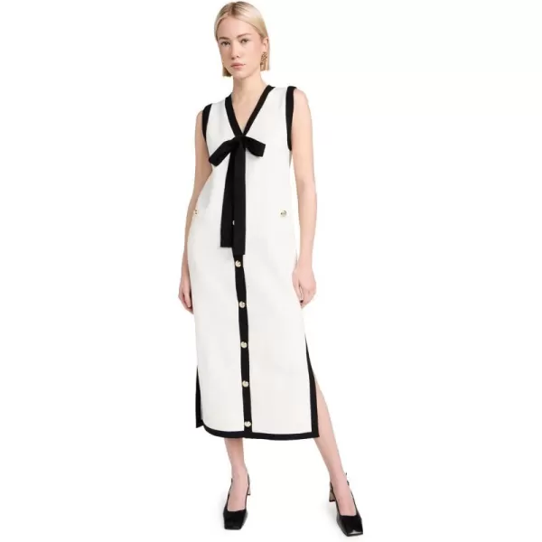 English Factory Womens Knit Midi Dress with Ribbon TieCreamBlack