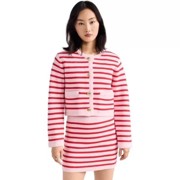 English Factory Womens Knit Striped Sweater CardiganPinkRed