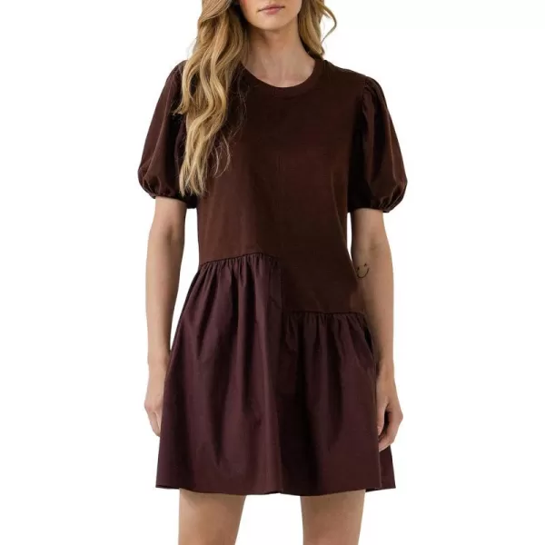 English Factory Womens Knit Woven Mixed DressBrown