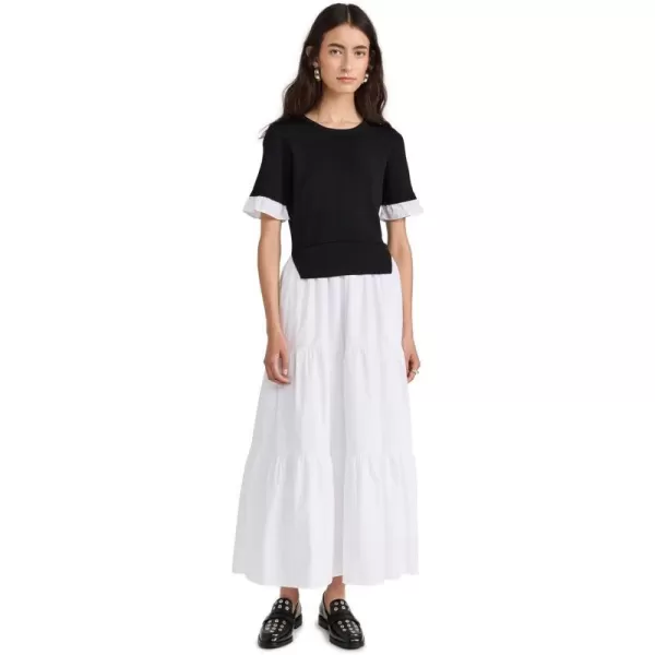 English Factory Womens Mixed Media Short Sleeve Maxi DressBlackIvory