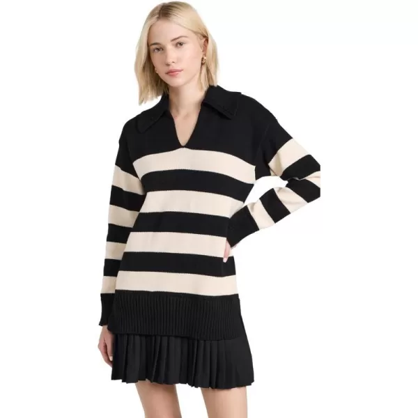 English Factory Womens Mixed Media Stripe Pleated Mini DressBlackNude