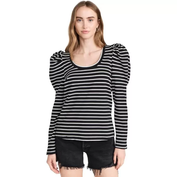 English Factory Womens Puff Sleeve Knit TopBlackWhite