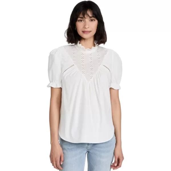 English Factory Womens Short Sleeve Lace Yoke BlouseWhite