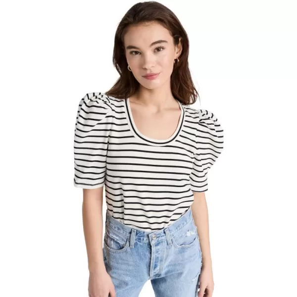 English Factory Womens Stripe Pleated Puff Sleeve TopWhiteBlack