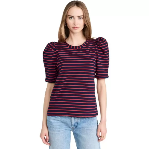 English Factory Womens Stripe Puff Short Sleeve TopNavyRed