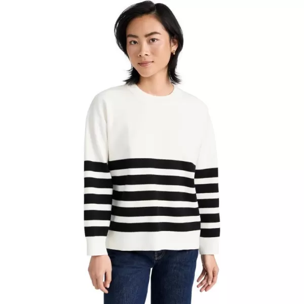 English Factory Womens Stripe Round Neck SweaterIvoryBlack