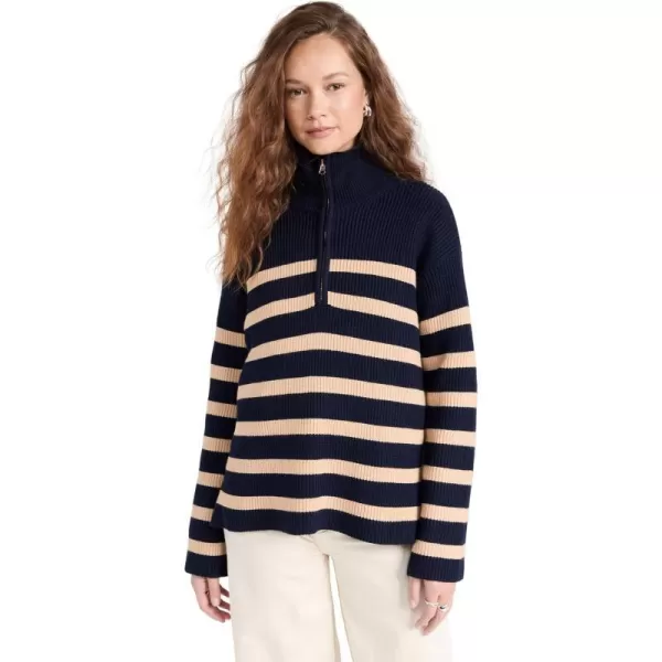 English Factory Womens Striped Half Zip SweaterNavyCamel