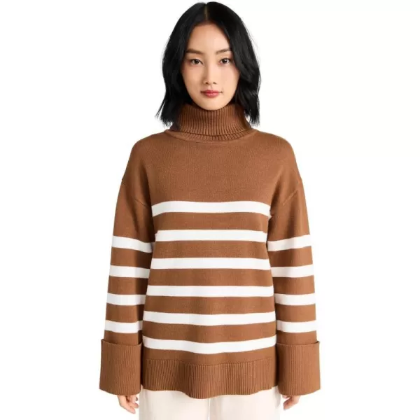 English Factory Womens Turtle Neck Stripe SweaterCamelWhite