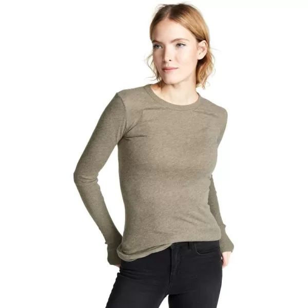 Enza Costa Womens Cashmere Blend Cuffed Crew Top with ThumbholesPebble