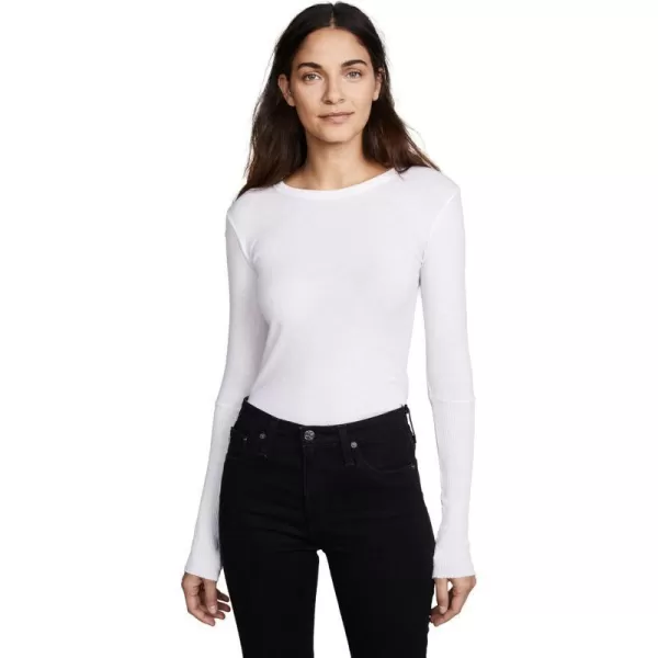 Enza Costa Womens Cashmere Blend Cuffed Crew Top with ThumbholesWhite