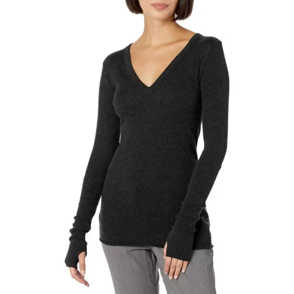 Enza Costa Womens Cashmere Blend Cuffed VNeck Top with ThumbholesCharcoal