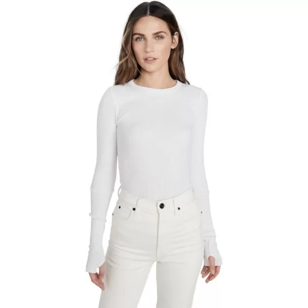 Enza Costa Womens Cashmere Thermal Long Sleeve Cuffed Crew Top with ThumbholesWhite