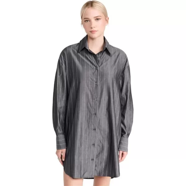 Enza Costa Womens Cotton Mini ShirtdressCharcoal Pinstripe