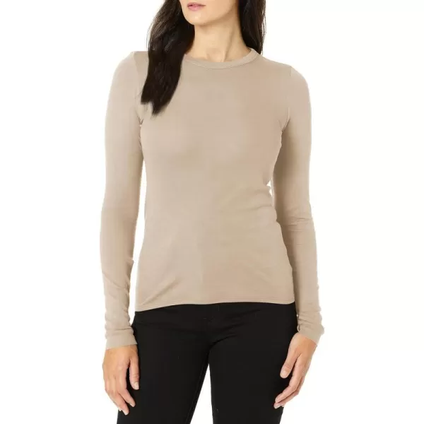 Enza Costa Womens Essential Supima Cotton Bold Long Sleeve Crew Neck TopAlmond Milk