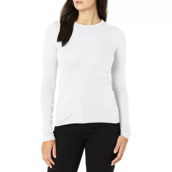 Enza Costa Womens Essential Supima Cotton Bold Long Sleeve Crew Neck TopWhite