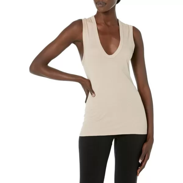 Enza Costa Womens Essential Supima Cotton Sleeveless UNeck TopAlmond Milk