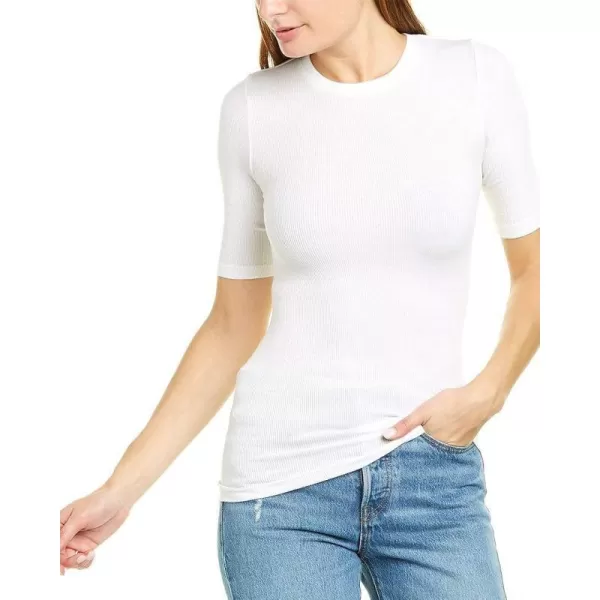 Enza Costa Womens Rib Fitted Half Sleeve Crew Neck TopWhite