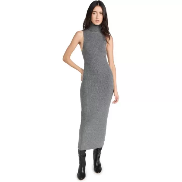 Enza Costa Womens Rib Sleeveless Turtleneck Sweater DressHeather Grey