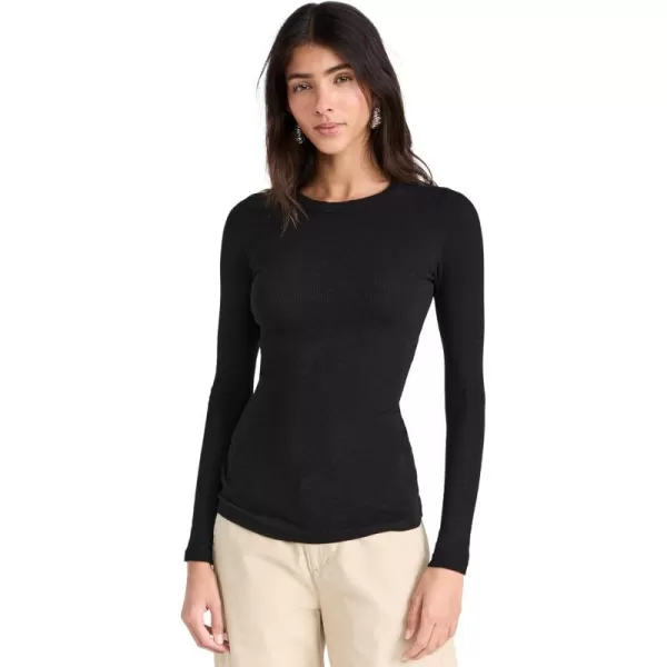 Enza Costa Womens Textured Rib Long Sleeve Crew TeeBlack