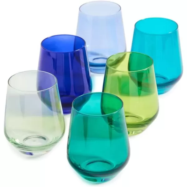 Estelle Colored Glass Womens Stemless Set of 6 E GrnC BlM GrnF GrnR BlTl Blue Green One SizeE GrnC BlM GrnF GrnR BlTl