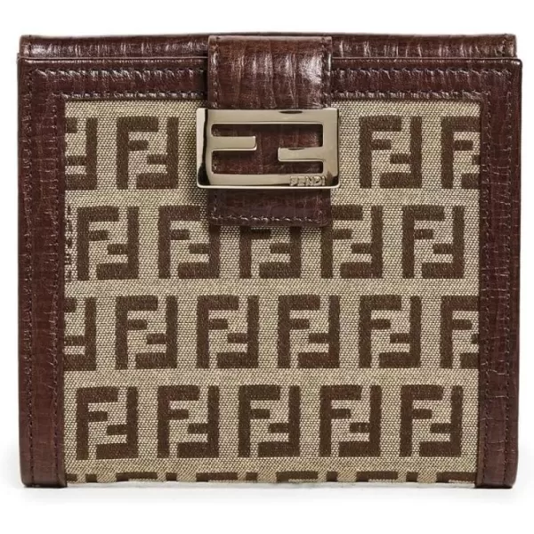 FENDI Womens PreLoved Ff Logo Compact Wallet Zucchino Brown One SizeBrown