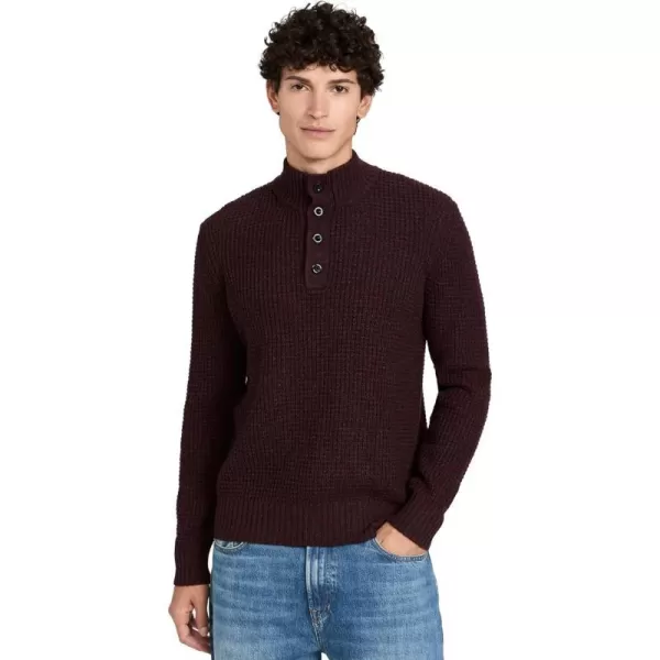 Faherty Mens Cashmere Wool Quarter Button SweaterMaroon Rock Marl