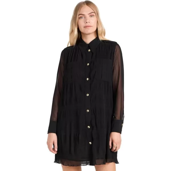 Ganni Womens Pleated Georgette Shirt DressBlack