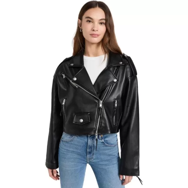 Good American Womens Crop Moto JacketBlack001