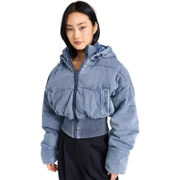 Good American Womens Denim Puffer JacketIndigo586