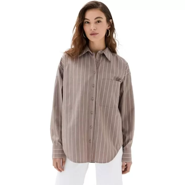 Good American Womens Oversized Stripe ShirtPutty Stripe001