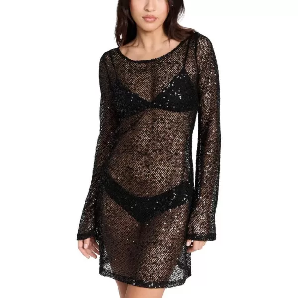 Good American Womens Sequin Long Sleeve Cover Up DressBlack001