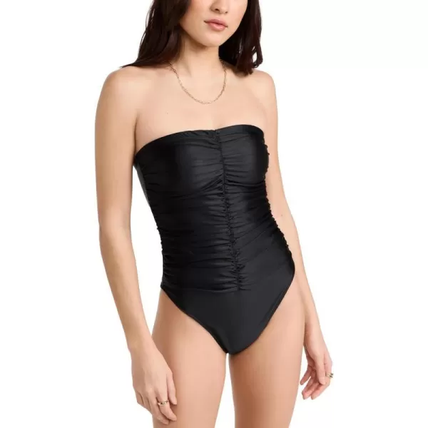 Good American Womens Strapless Ruched One Piece SwimsuitBlack001