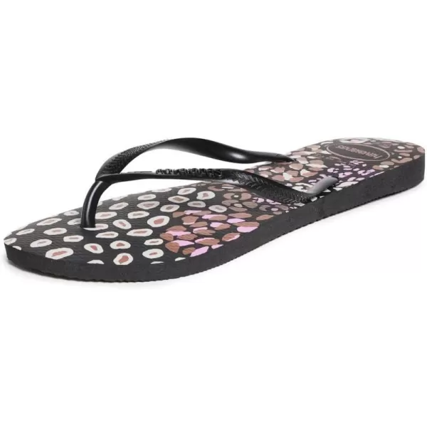 Havaianas Womens Slim Animals SandalsBlackPink Lemonade