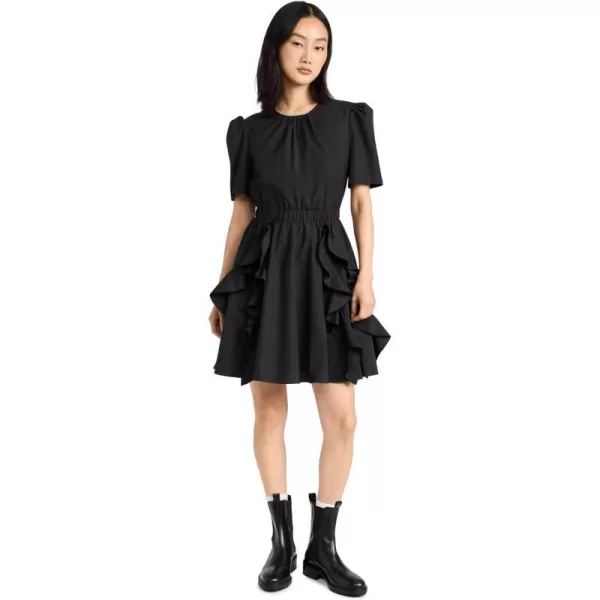 Jason Wu Womens Short Sleeve Cotton Crew Neck Dress with Ruffle SkirtBlack