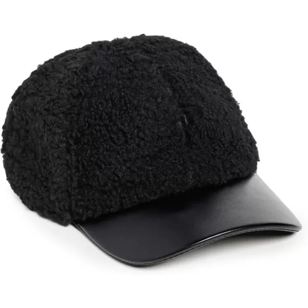 Jocelyn Womens Faux Leather and Sherpa Baseball HatBlack