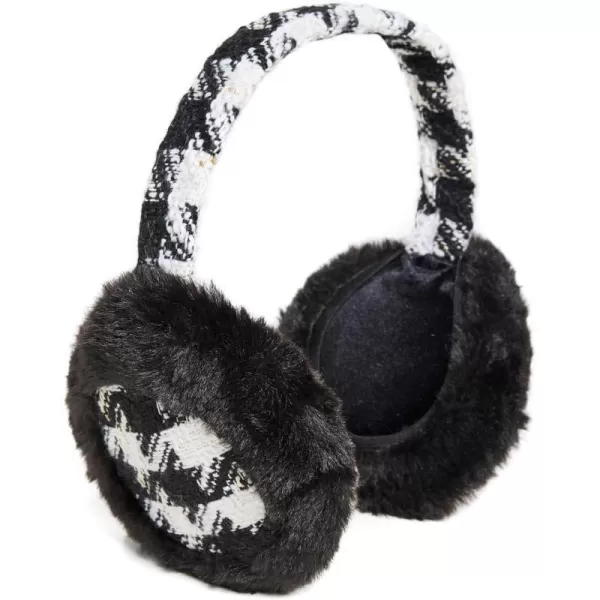 Jocelyn Womens Tweed Earmuffs with Faux FurBlackIvory