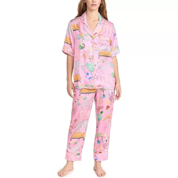 Karen Mabon Womens Elephant in the Room Short Sleeve Long Trousers PJ SetPink