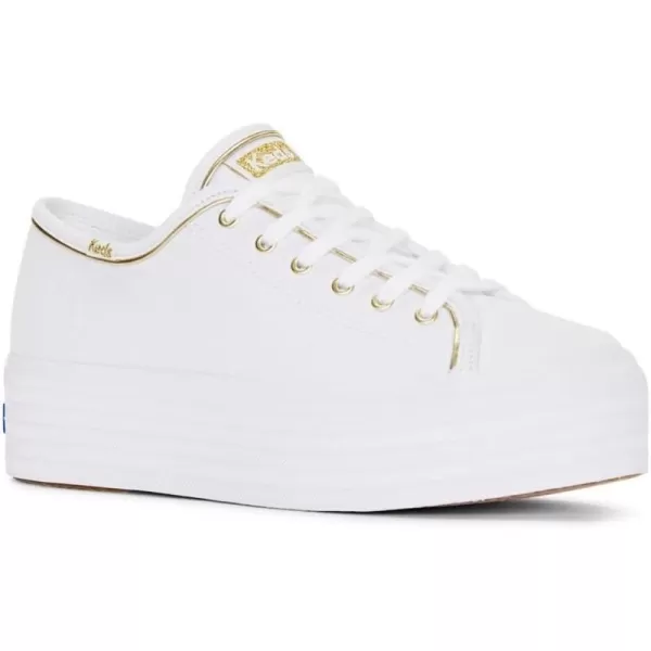 Keds Womens Triple Up Canvas SneakerWhiteGold Piping