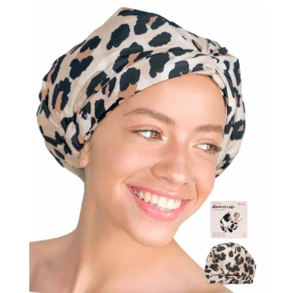 Kitsch Luxury Shower Cap for Women Waterproof  Reusable Shower Cap Hair Cap for Shower Waterproof Hair Shower Caps for Long Hair NonSlip Cute Shower Cap One Size Chic Shower Bonnet  StripeLeopard